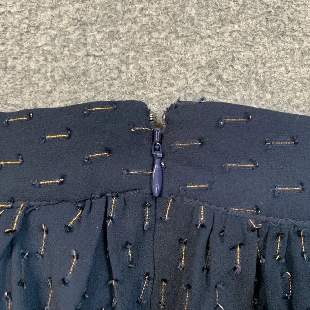 J Crew Skirt Womens 0 Blue Gold Thread Lined Zip Back Metallic Fibers Back Zip